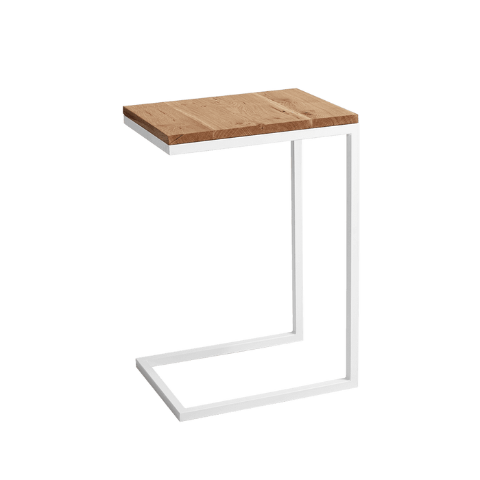 Tavolino Laterale LUPE 30, Impiallacciatura di Rovere, Bianco