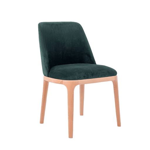 Sedia vintage verde bottiglia con rivestimento in velluto scuro, struttura in legno chiaro, design elegante e confortevole, ideale per ambienti moderni - SKU: CH006LULU-RV38