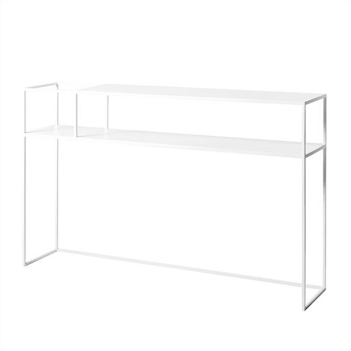 Consolle bianca SENSO FLOWER METAL con struttura in metallo sottile, superficie rettangolare lunga 120 cm e design minimalista industriale