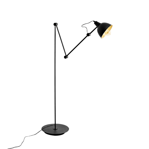 Lampada da terra Coben nera con design moderno, struttura in metallo nero, diffusore giallo caldo, ideale per interni eleganti e contemporanei - SKU: LPAX001COBF-02