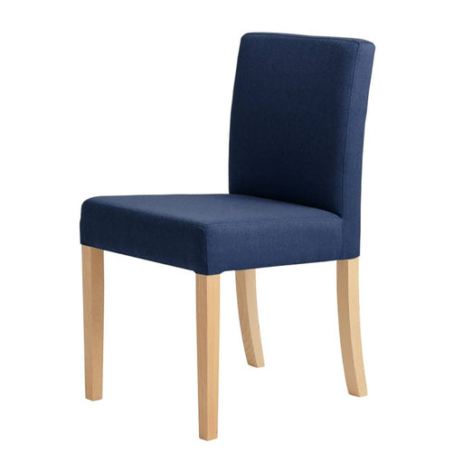 Sedia Wilton Inkjet con rivestimento in tessuto blu scuro, struttura in legno naturale, design elegante e moderno per ambienti domestici