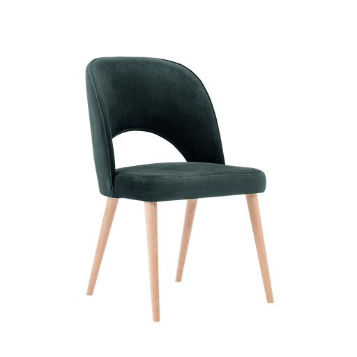 Sedia BUKO in velluto verde bottiglia con struttura in legno chiaro, design moderno e confortevole, ideale per sala da pranzo o ufficio, SKU: CH007BUKO-RV38