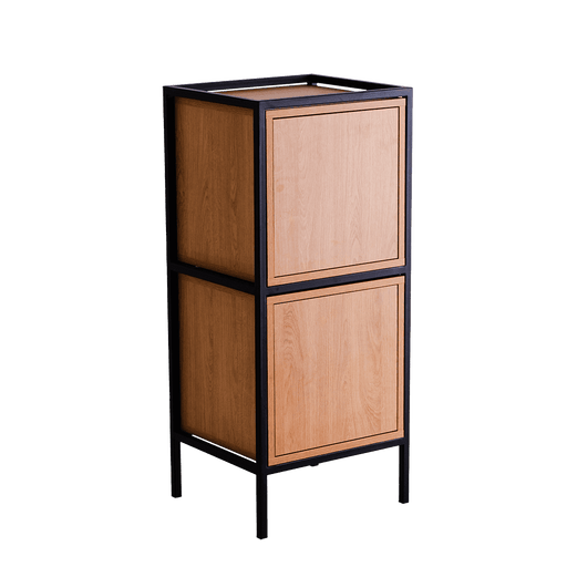 Mobile portaoggetti in legno naturale con struttura in metallo nero, design moderno e versatile, ideale per interni contemporanei - SKU: TD010SKAP1R2-2O-9005