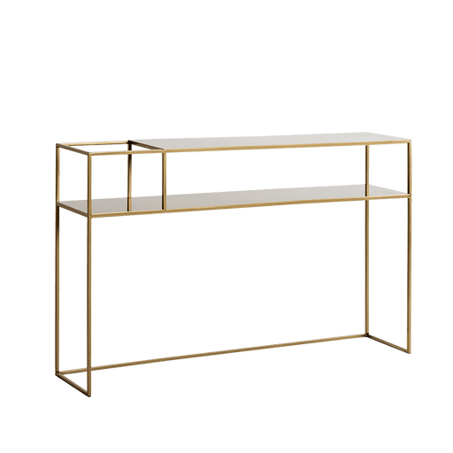 Console Senso Flower Metal 120x25 Oro con struttura in metallo dorato e ripiani in bianco, design elegante e stile industriale, ideale per ingresso o soggiorno - SKU: TB007SENSKONFL-120-25-L-1111