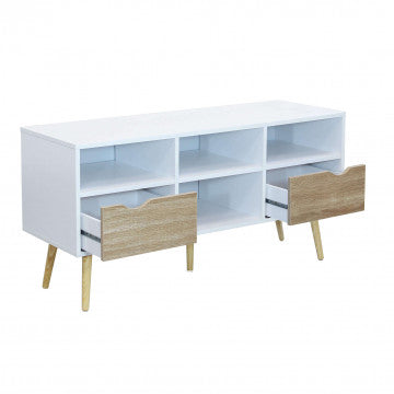 Mobile porta TV 2 cassetti 4 ripiani legno bianco grigio 117x39x58cm