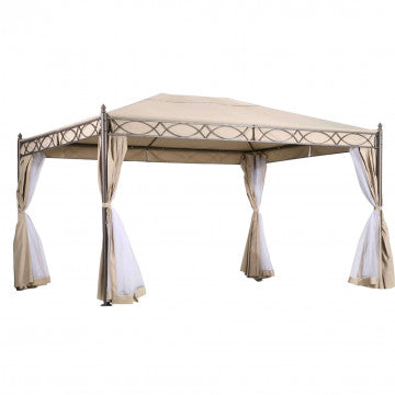 Gazebo 3x4 metri telo poliestere beige 200-160 gr, struttura acciaio verniciato nero