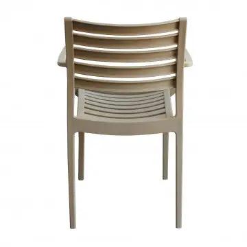 Retro della poltrona Eveline beige in polipropilene, con schienale a listelli. Misure: 58.5x55.2x84cm.