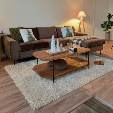Tavolino in legno di pino riciclato, 120x61x43 cm, colore marrone
