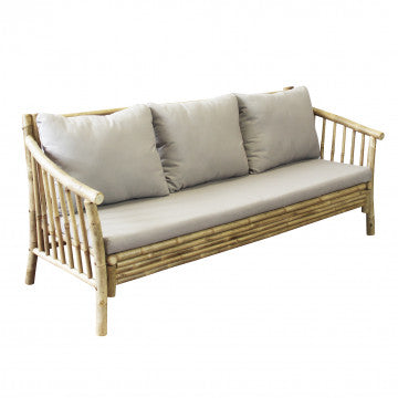 Divano in legno di bamboo con cuscino, dimensioni 195x67 cm