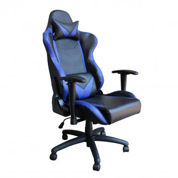 Poltrona da gaming in poliuretano blu e nero, regolabile 121-129 cm