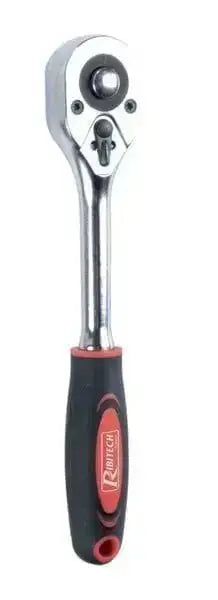 Chiave a cricchetto 1/2'' in cromo vanadio con 3 posizioni e 24 denti. Manico antiscivolo e pulsante per espulsione rapida.
