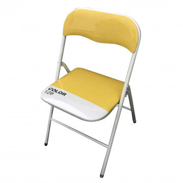 Sedia pieghevole con seduta imbottita in PVC e struttura in acciaio