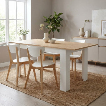 Tavolo allungabile in legno naturale con gambe bianche 160x80x75 cm