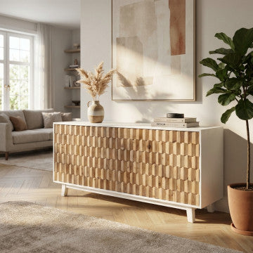 Mobile 4 ante bianco con decoro naturale 180x45x80 cm in legno