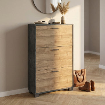 Scarpiera 3 ante MDF 70x29x118 cm ossido nero e noce