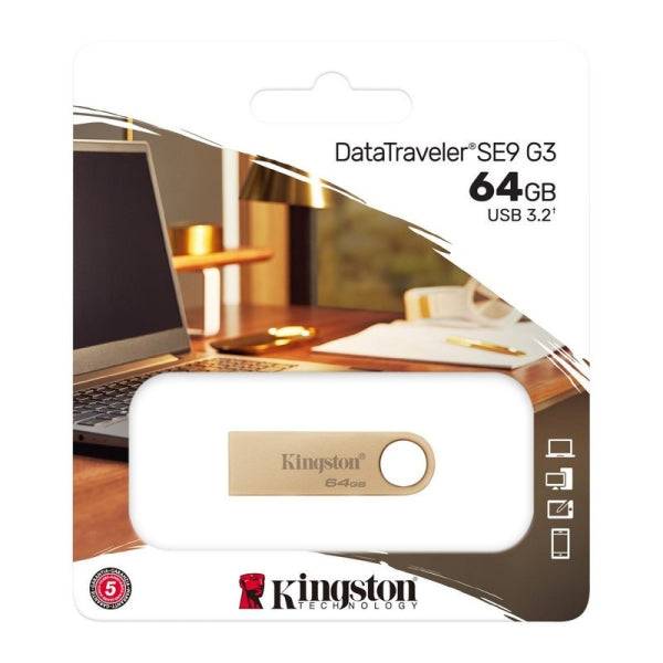 Kingston DataTraveler SE9 G3 Memoria USB-A 3.2 Gen 1 64GB - 220 MB/s in Lettura - Design Metallico - Oro
