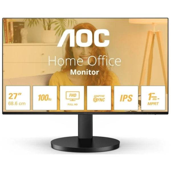 AOC Monitor 27" LED IPS Full HD 1080p 100Hz - Tempo Risposta 1ms - Angolo Visione 178° - Altoparlanti Incorporati - HDMI, VGA, Audio - VESA