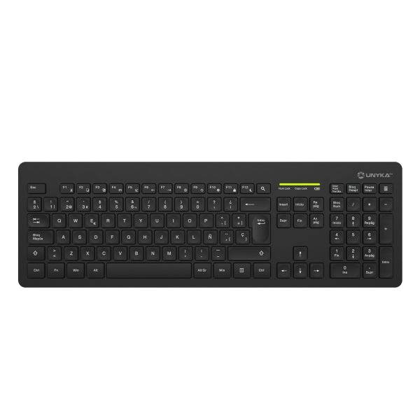 Unykach MK212 Pro Slim Wireless Confezione Tastiera Wireless Slim 108 Tasti Membrana + Ratone Wireless 1600dpi, 3 Pulsanti, Uso Ambidestro - Colore Nero