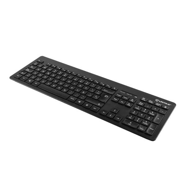 Unykach MK212 Pro Slim Wireless Confezione Tastiera Wireless Slim 108 Tasti Membrana + Ratone Wireless 1600dpi, 3 Pulsanti, Uso Ambidestro - Colore Nero