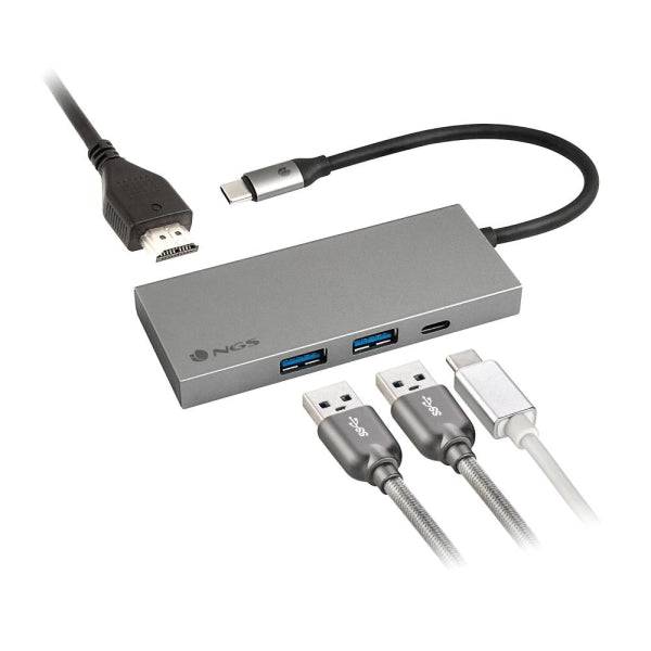 NGS Wonder Dock 4 Pro Hub USB-C 4 in 1 - 2x USB 3.0, 1x USB-C PD 100W, 1x HDMI - Supporta Risoluzioni Massime 4K a 30 Hz - Velocità fino a 5 Gbps