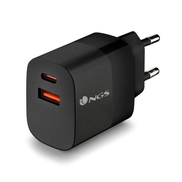NGS Bud 45W Caricabatterie GaN Universale da Parete 45W Ultrarapido - 1x USB-C PD & PPS, 1x USB-A QC 3.0 - Colore Nero