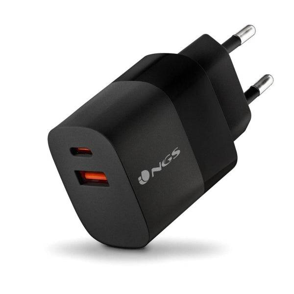 NGS Bud 45W Caricabatterie GaN Universale da Parete 45W Ultrarapido - 1x USB-C PD & PPS, 1x USB-A QC 3.0 - Colore Nero