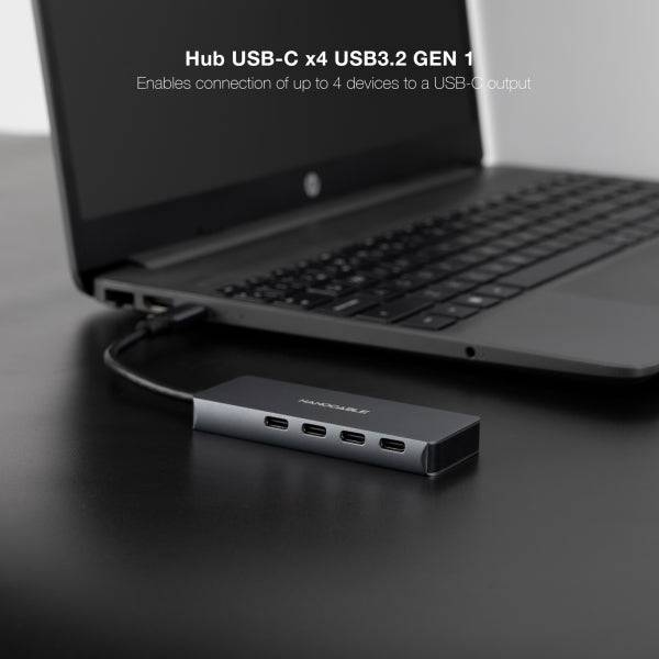 Nanocable Hub USB-C 3.2 con 4x Porte USB-C 3.2 - Velocità di Trasferimento fino a 5Gbps - Cavo di 0.10m