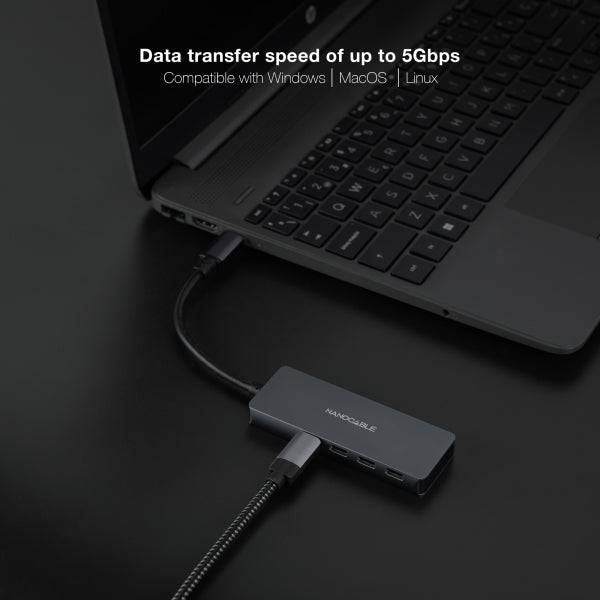 Nanocable Hub USB-C 3.2 con 4x Porte USB-C 3.2 - Velocità di Trasferimento fino a 5Gbps - Cavo di 0.10m