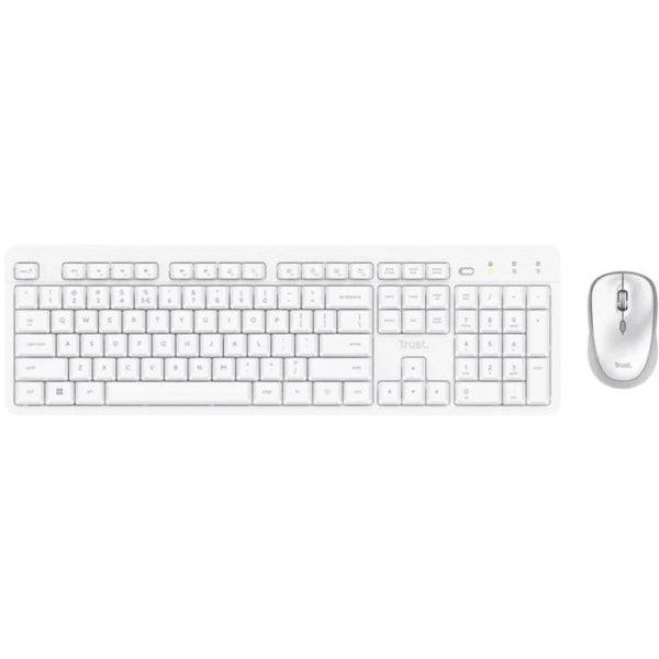 Trust Ody II Set Tastiera USB Wireless, Tasti Multimediali e FN + Mouse USB Wireless 800-1600DPI 3 Pulsanti - Tasti e Pulsanti Silenziosi - Colore Bianco