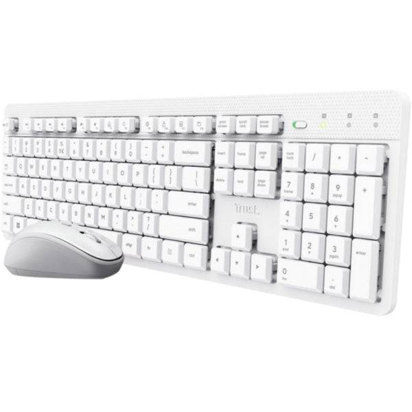 Trust Ody II Set Tastiera USB Wireless, Tasti Multimediali e FN + Mouse USB Wireless 800-1600DPI 3 Pulsanti - Tasti e Pulsanti Silenziosi - Colore Bianco