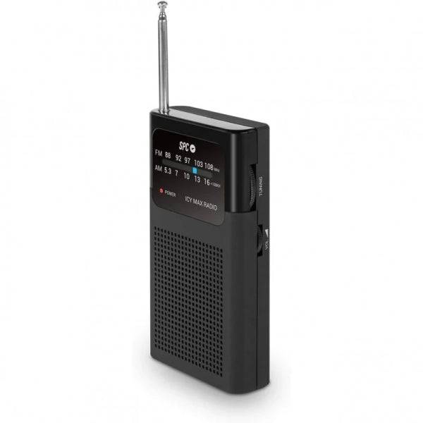 SPC Icy Max Radio Portatile Analogica FM/AM - Ingresso Jack 3.5mm - Antenna Telescopica - Alimentazione a Pile - Colore Nero