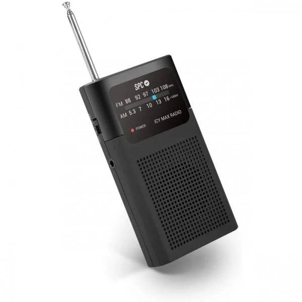 SPC Icy Max Radio Portatile Analogica FM/AM - Ingresso Jack 3.5mm - Antenna Telescopica - Alimentazione a Pile - Colore Nero