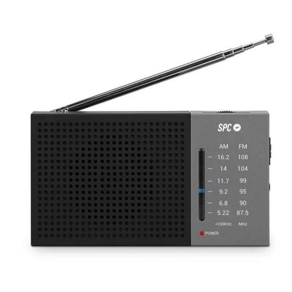 SPC Jetty Lite Radio Portatile Analogica FM/AM - Ingresso Jack 3.5mm - Antenna Telescopica - Alimentazione a Pile - Colore Nero/Grigio