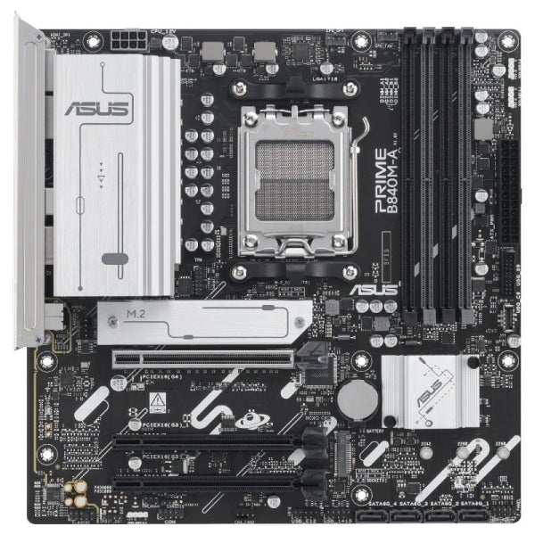 Asus Prime B840M-A-CSM Scheda Madre AM5 - 4x DDR5, 3x M2, 4x SATA III, PCIe 3.0, 4.0, USB 2.0, 3.2, USB-C, RJ-45, HDMI, DisplayPort - Fattore di Forma MicroATX