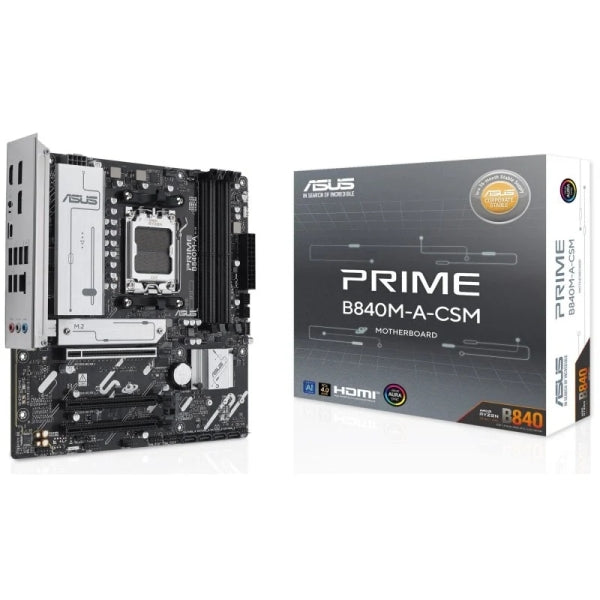 Asus Prime B840M-A-CSM Scheda Madre AM5 - 4x DDR5, 3x M2, 4x SATA III, PCIe 3.0, 4.0, USB 2.0, 3.2, USB-C, RJ-45, HDMI, DisplayPort - Fattore di Forma MicroATX