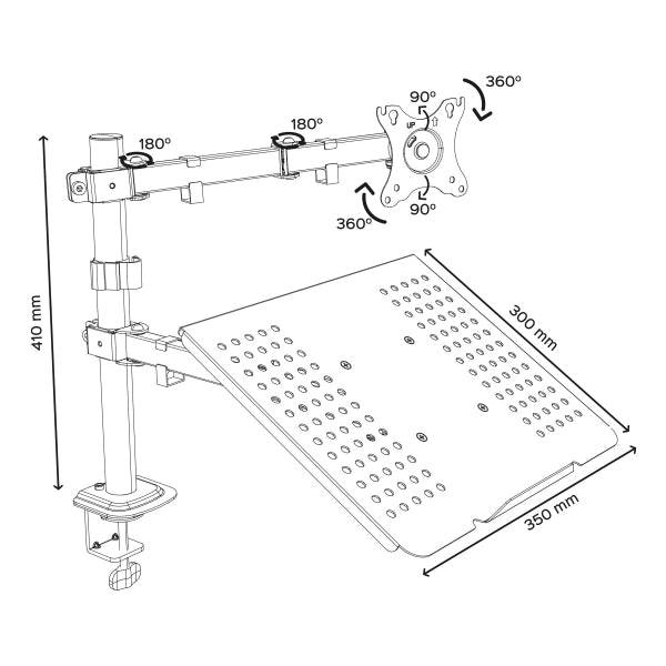Unykach UK1420 Supporto da Tavolo con Braccio Articolato per Monitor 10"-32" + Supporto per Portatile - Girevole, Inclinabile ed Estensibile - Gestione Cavi - Peso Max 10kg - VESA 100x100mm