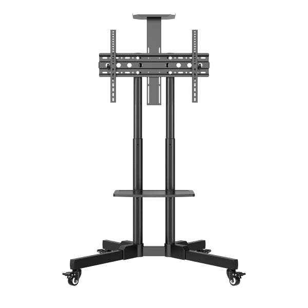 Unykach Supporto da Pavimento con Ruote per Schermi da 32" a 75" - Bloccaggio Ruote - Due Ripiani - Peso Max 45kg - VESA 600x400mm - Colore Nero