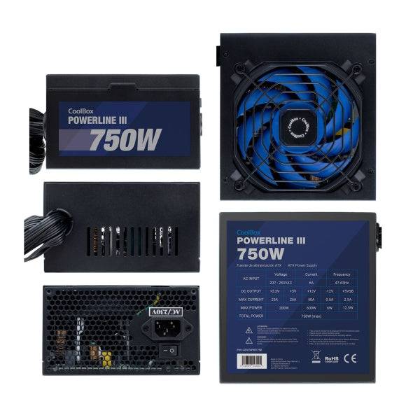 Coolbox PowerLine III 750W Alimentatore 750W ATX 12V V2.31 - PFC Attivo - Ventilatore 120mm