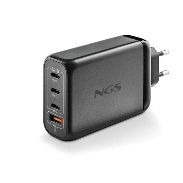 NGS Bud 140W Caricabatterie GaN Universale a Parete 140W Ultrarapido - 3x USB-C PD & PPS, 1x USB-A QC 3.0 - Colore Nero