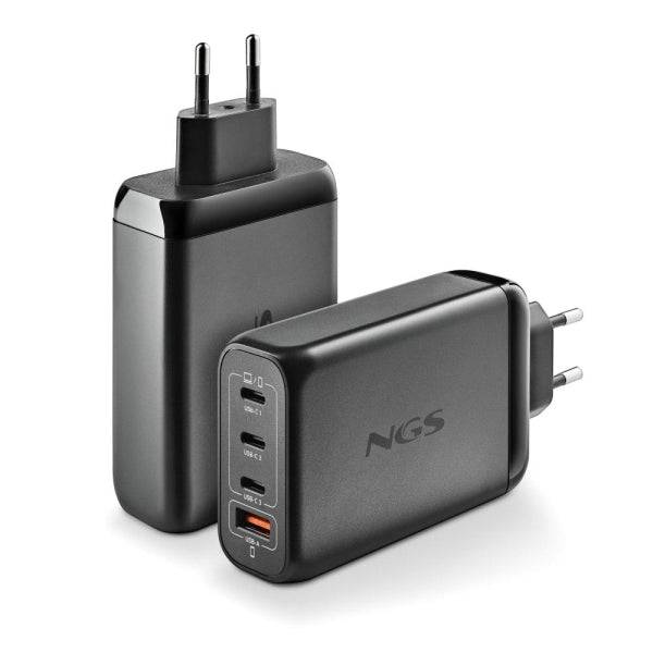 NGS Bud 140W Caricabatterie GaN Universale a Parete 140W Ultrarapido - 3x USB-C PD & PPS, 1x USB-A QC 3.0 - Colore Nero