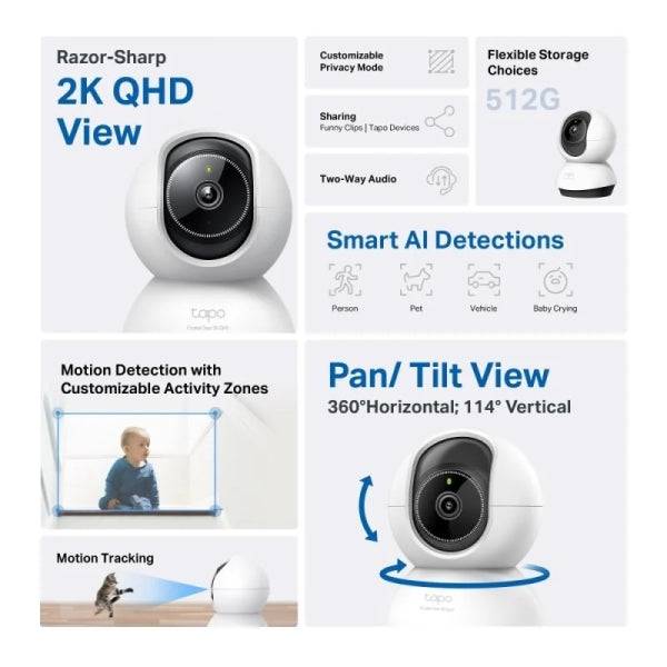 TP-Link TC72 Telecamera Sicurezza WiFi 2K QHD 4MP 360° - Visione Notturna - Rilevamento e Notifiche Intelligenti IA - Allarme Luce e Suono - Audio Bidirezionale