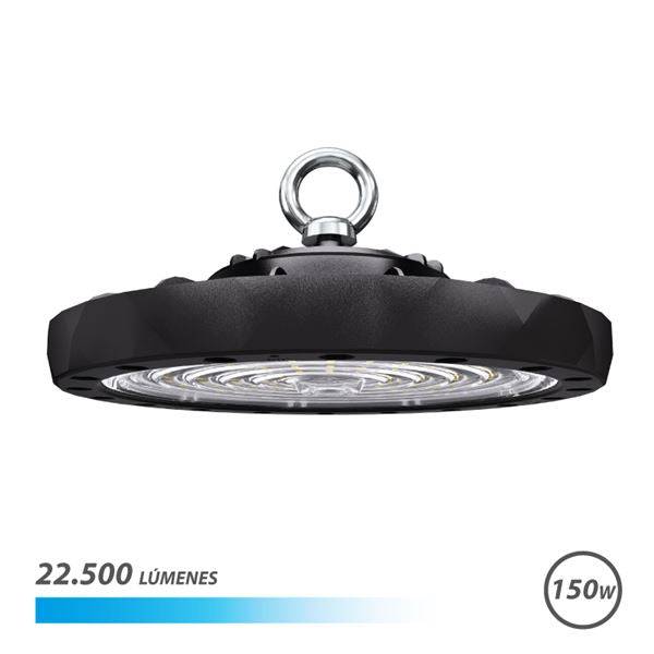 Elbat Lampada LED UFO da Soffitto - Potenza: 150W - Lumen: 22500 - Luce Fredda: 6500K - AC 100-240V - Diametro: 28,6cm - Angolo Regolabile - Colore Nero