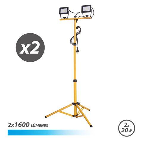 Elbat Faro LED con Treppiede 2 x 20W - 1600 Lumen - 6500K Luce Fredda - Cavo di 3m - IP65 per Uso Esterno