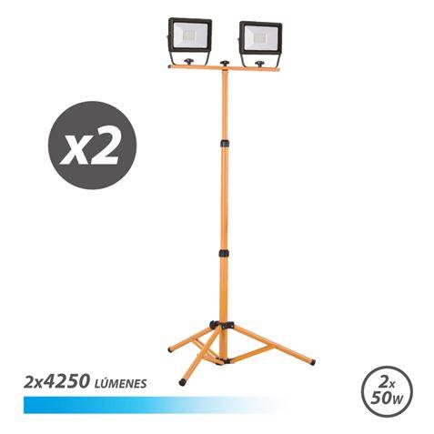 Elbat Faro LED con Treppiede 2 x 50W - 4250 Lumen - 6500K Luce Fredda - Cavo 3m - IP65 per Uso Esterno