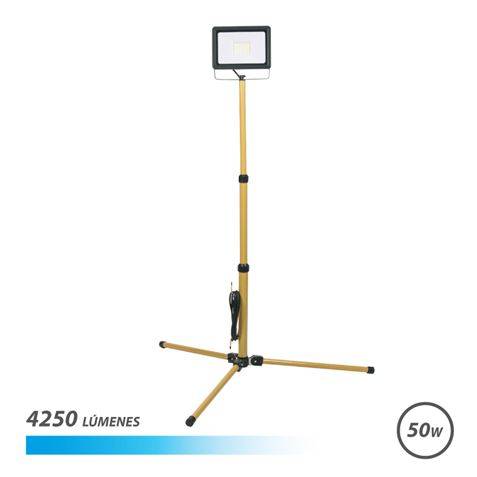 Elbat Faro LED con Treppiede 50W - 4250 Lumen - 6500K Luce Fredda - Cavo di 3m - IP65 per Uso Esterno