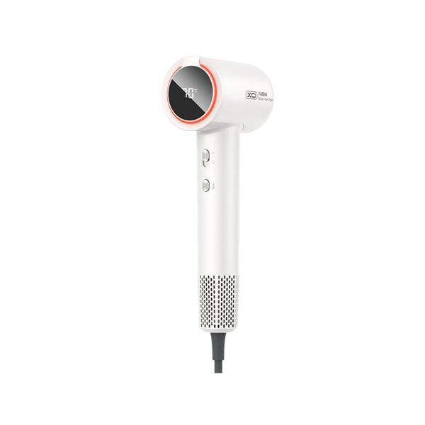 XO CF29 Asciugacapelli Ionico - Potenza 1450W - 4 Livelli di Temperatura - Display Digitale - Colore Bianco