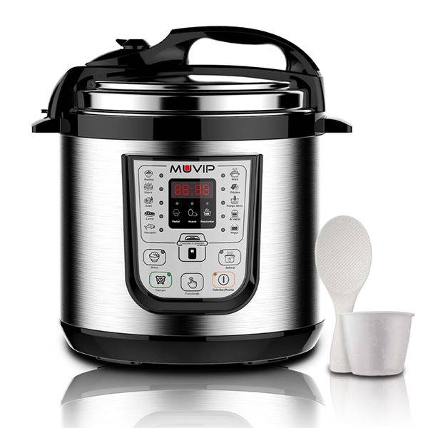 Muvip Pentola a Pressione Elettrica - 6 Litri - 15 Programmi Disponibili - 1000W - Display LED - Acciaio Inossidabile - Completamente Smontabile - Controllo Tempo e Temperatura