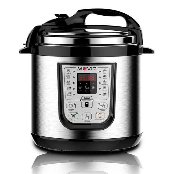 Muvip Pentola a Pressione Elettrica - 6 Litri - 15 Programmi Disponibili - 1000W - Display LED - Acciaio Inossidabile - Completamente Smontabile - Controllo Tempo e Temperatura