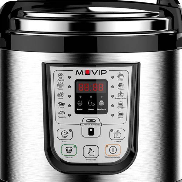 Muvip Pentola a Pressione Elettrica - 6 Litri - 15 Programmi Disponibili - 1000W - Display LED - Acciaio Inossidabile - Completamente Smontabile - Controllo Tempo e Temperatura