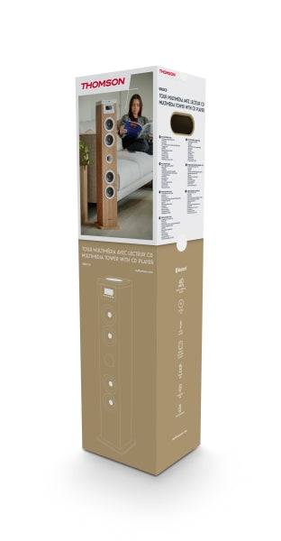 Thomson DS121CD Torre Sonora Bluetooth 30W, Radio FM, USB, Orologio Digitale, Design Legno/Bianco